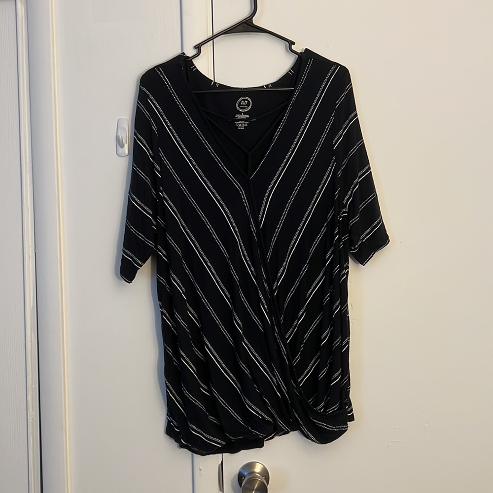 B&W Striped Wrap Illusion Shirt